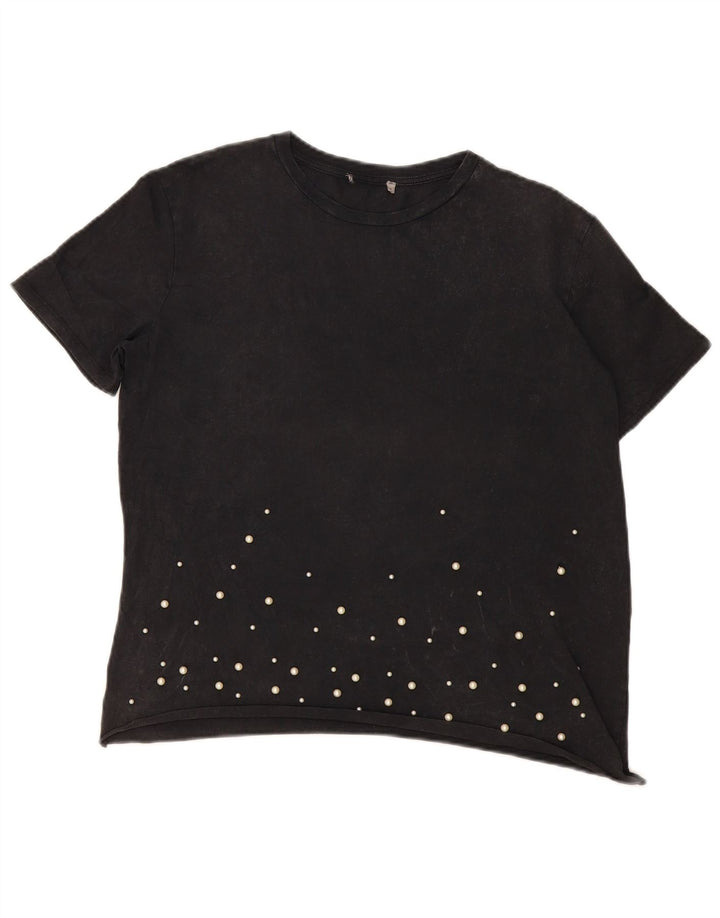 T-shirt damski w stylu vintage Top UK 14, duży, czarny