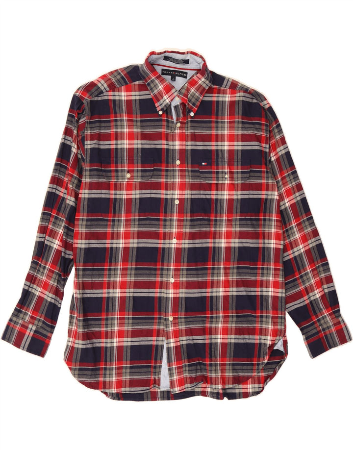 TOMMY HILFIGER Mens Flannel Shirt Large Red Check Cotton Vintage Tommy Hilfiger and Second-Hand Tommy Hilfiger from Messina Hembry 