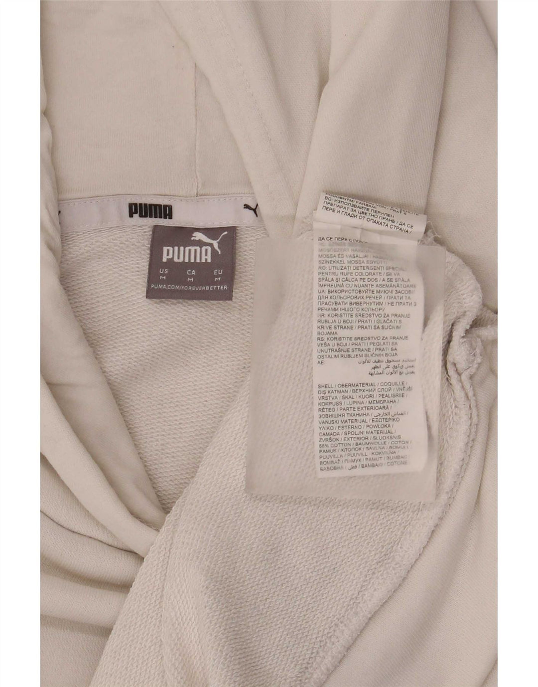 Damska bluza z kapturem Puma z grafiką, oversize, UK 14, średnia biała bawełna