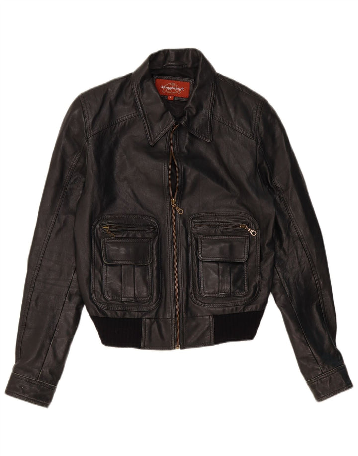 Damska kurtka skórzana MONTGOMERY Crop UK 14, duża czarna skóra