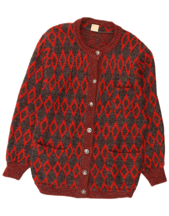 Damski sweter oversize VINTAGE UK 16, duży, czerwony, geometryczny, wełniany