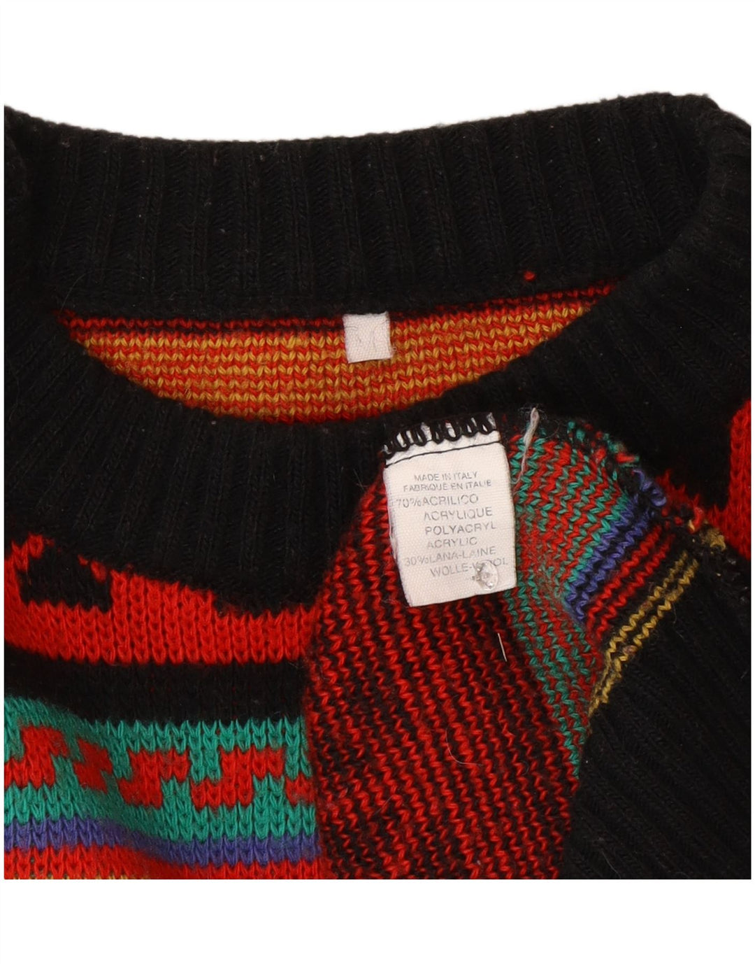 Vintage męski sweter z okrągłym dekoltem, średni, wielokolorowy Fair Isle