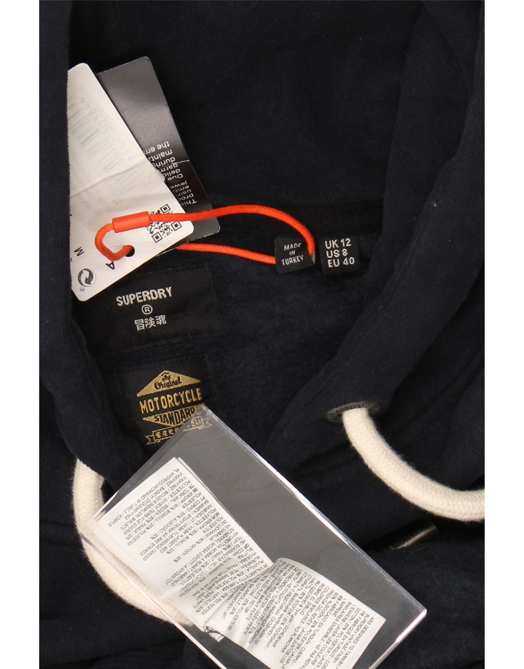 Damski sweter z kapturem i grafiką SUPERDRY UK 12, średni granatowy, bawełniany