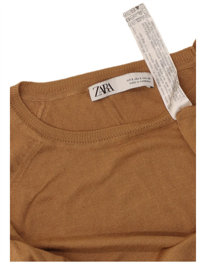 Damski sweter ZARA Crop Oversize z dekoltem w łódkę UK 10 Small Brown