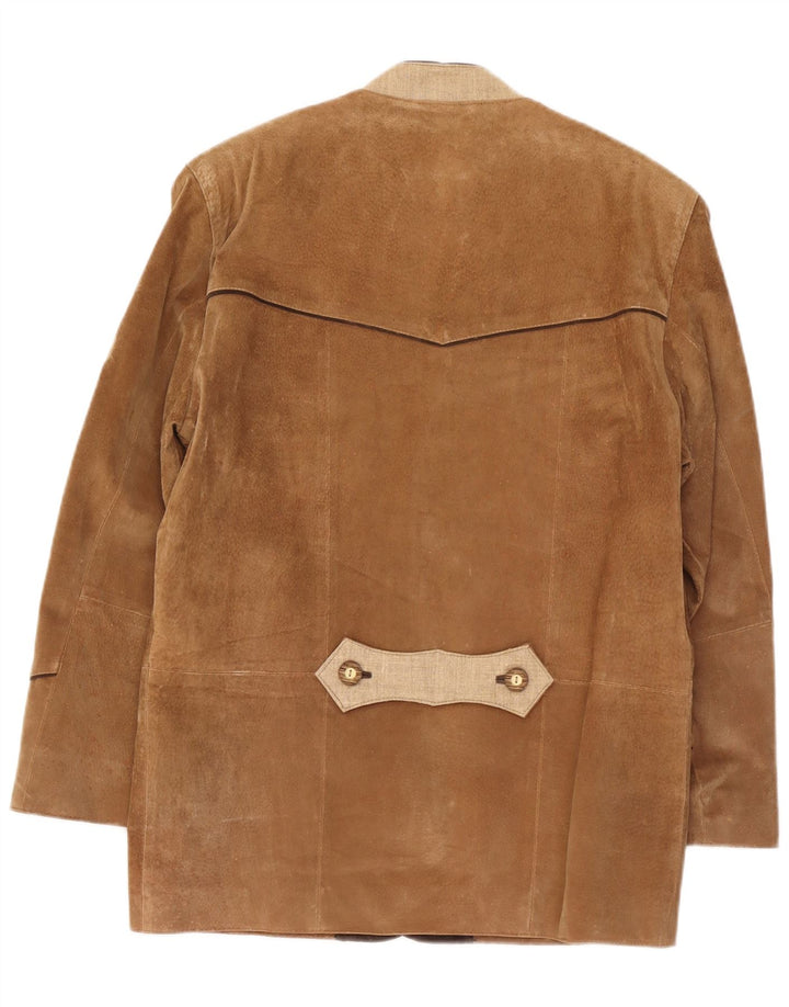 Vintage męska zamszowa marynarka zapinana na 3 guziki UK 36 Small Beige Colourblock