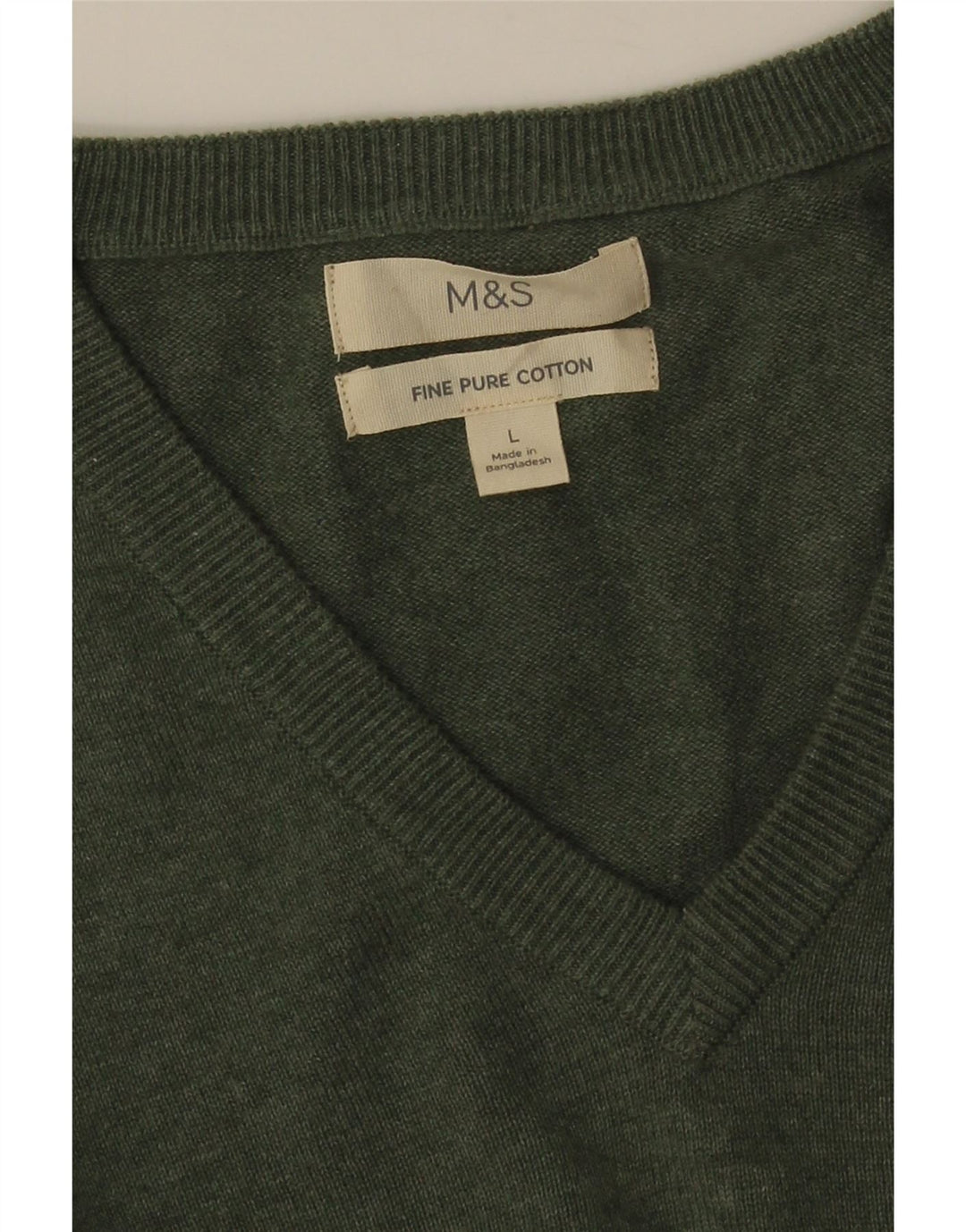 MARKS & SPENCER Męski sweter z dekoltem w kształcie litery V, duży, zielony, bawełniany