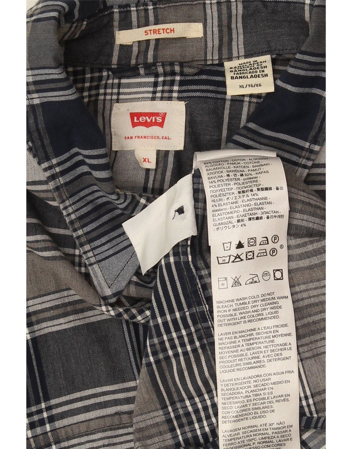 Koszula męska z krótkim rękawem Levi's XL, bawełniana w granatową kratkę