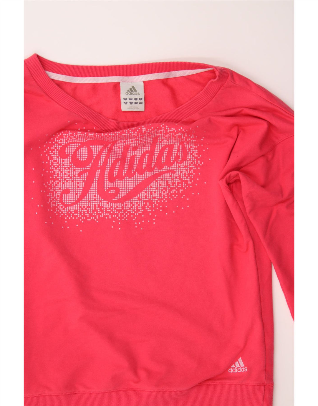 ADIDAS Womens Graphic Sweatshirt Jumper UK 12 Medium Pink Cotton Vintage Adidas and Second-Hand Adidas from Messina Hembry 