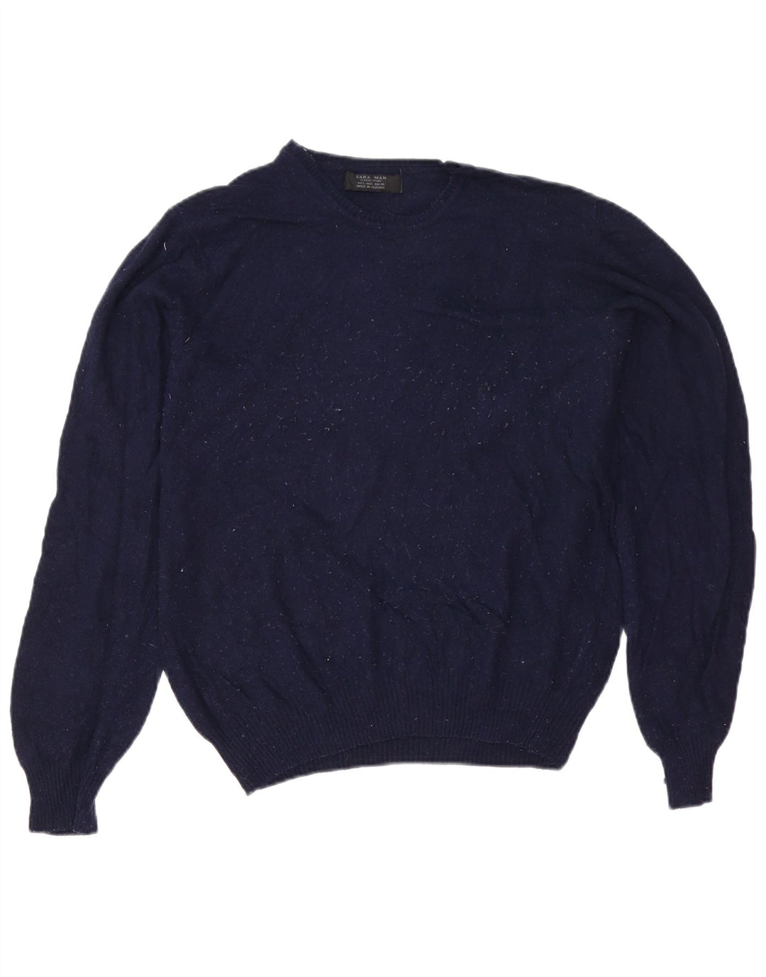 Męski sweter z okrągłym dekoltem Zara, duży, granatowy, wiskoza