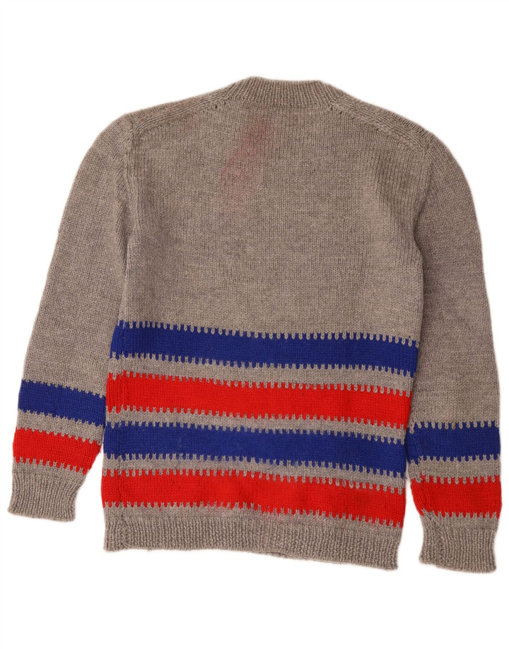 Vintage damski sweter z okrągłym dekoltem UK 14 w średnie szare paski