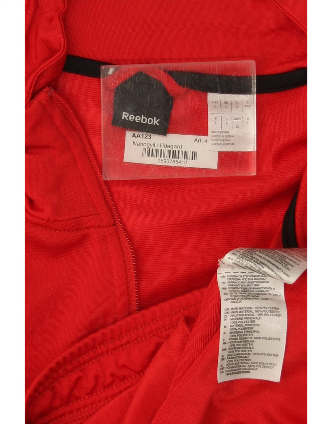 Męska kurtka dresowa Reebok, duża, czerwona, poliestrowa z blokami kolorów