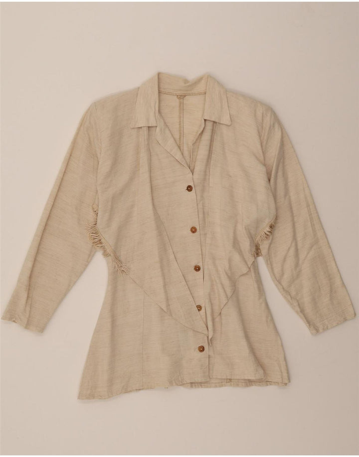 VINTAGE Womens 5 Button Blazer Jacket UK 14 Medium Beige Vintage Vintage and Second-Hand Vintage from Messina Hembry 