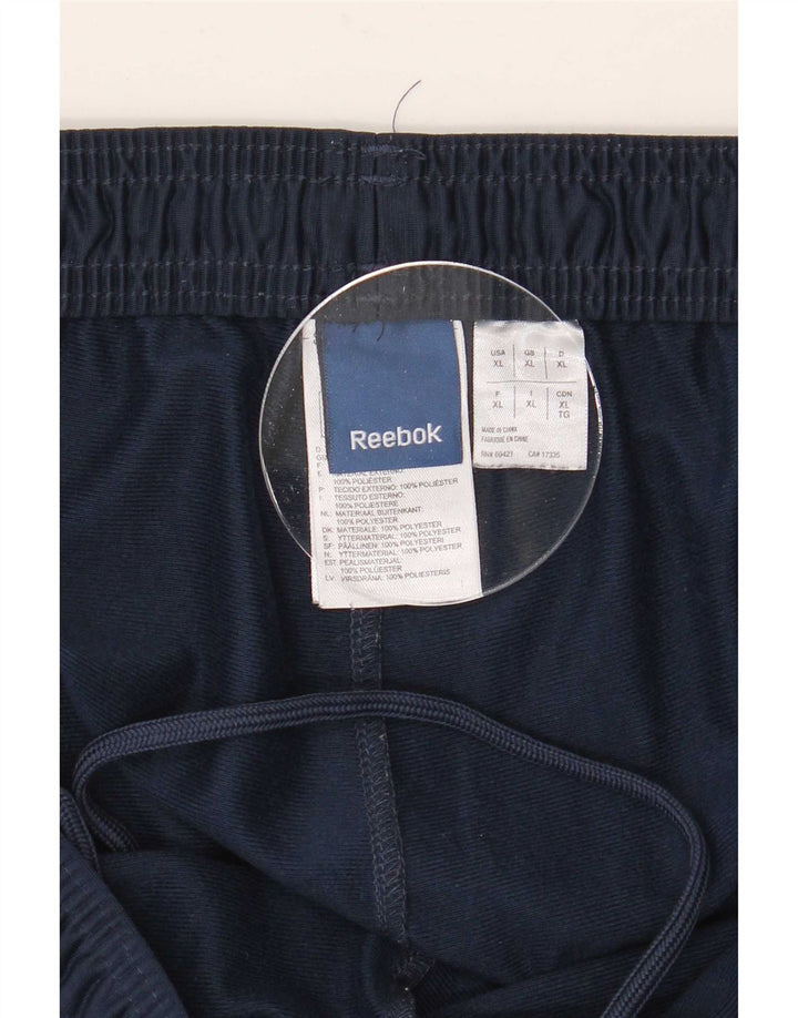 Męskie spodnie dresowe Reebok z grafiką XL, granatowe, z poliestru w blokach kolorów