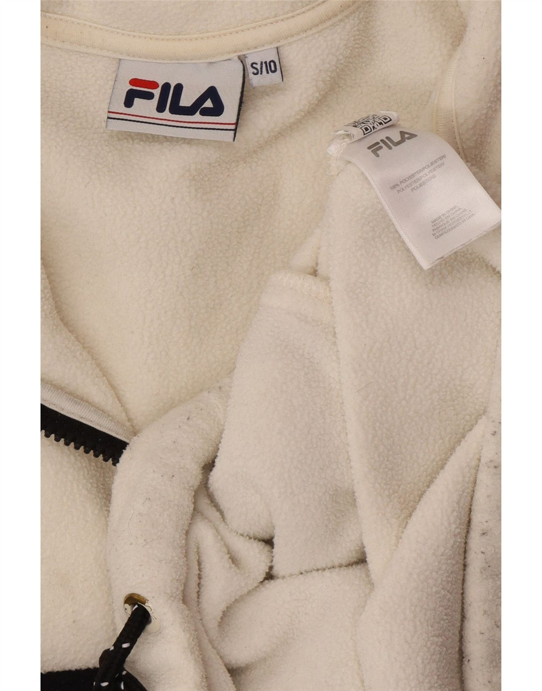 Damski sweter polarowy FILA Oversize z grafiką UK 10, mały, biały, z blokami kolorów