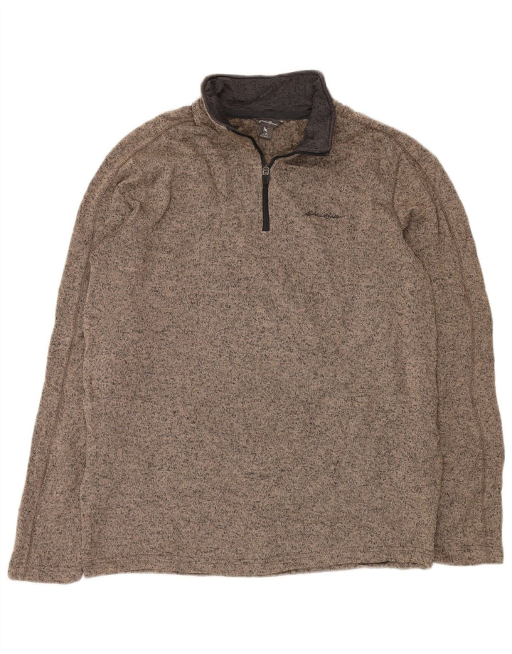 EDDIE BAUER Męski sweter zapinany na zamek, duży, beżowy, plamkowany poliester