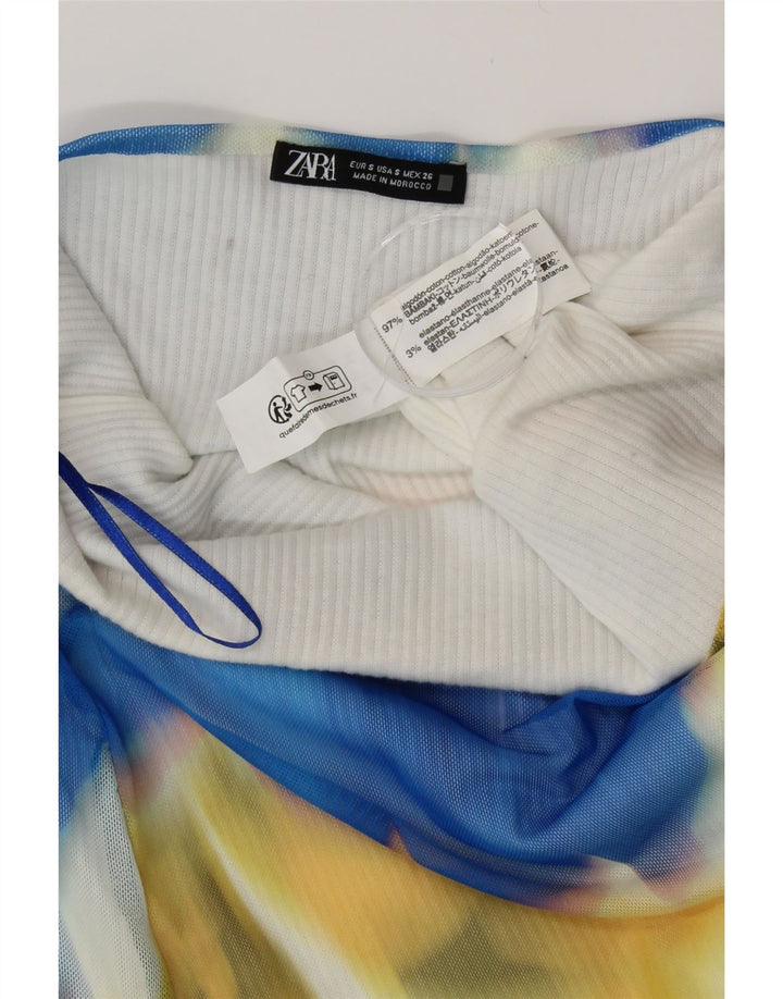 Damska sukienka bez ramiączek ZARA UK 8, mała, wielokolorowa, bawełniana typu tie-dye