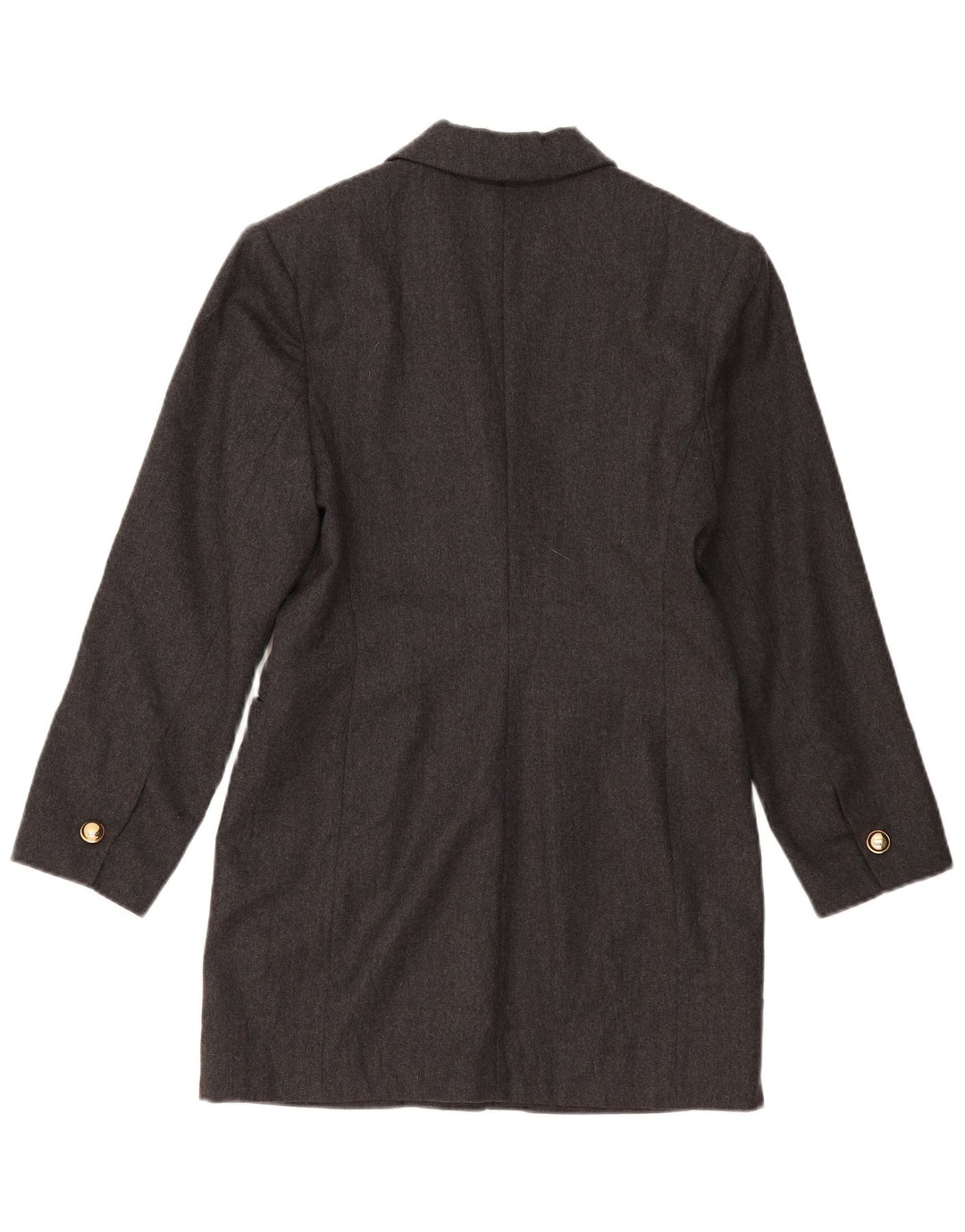 Vintage damska marynarka o przedłużonym fasonie, zapinana na 1 guzik, US 2 XS, szara wełna