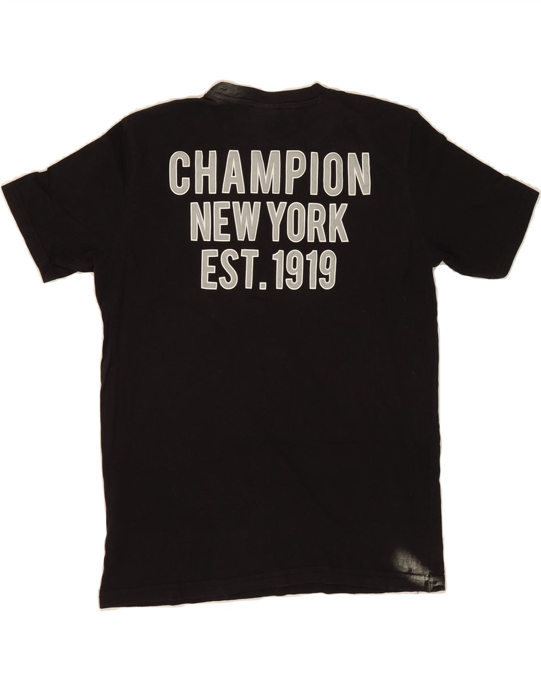 CHAMPION Mens Graphic T-Shirt Top Small Black Cotton Vintage Champion and Second-Hand Champion from Messina Hembry 