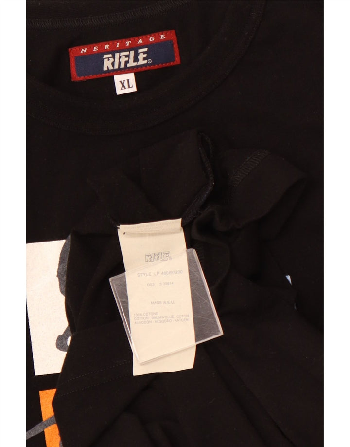 Męska koszulka z grafiką RIFLE Top XL, czarna, bawełniana