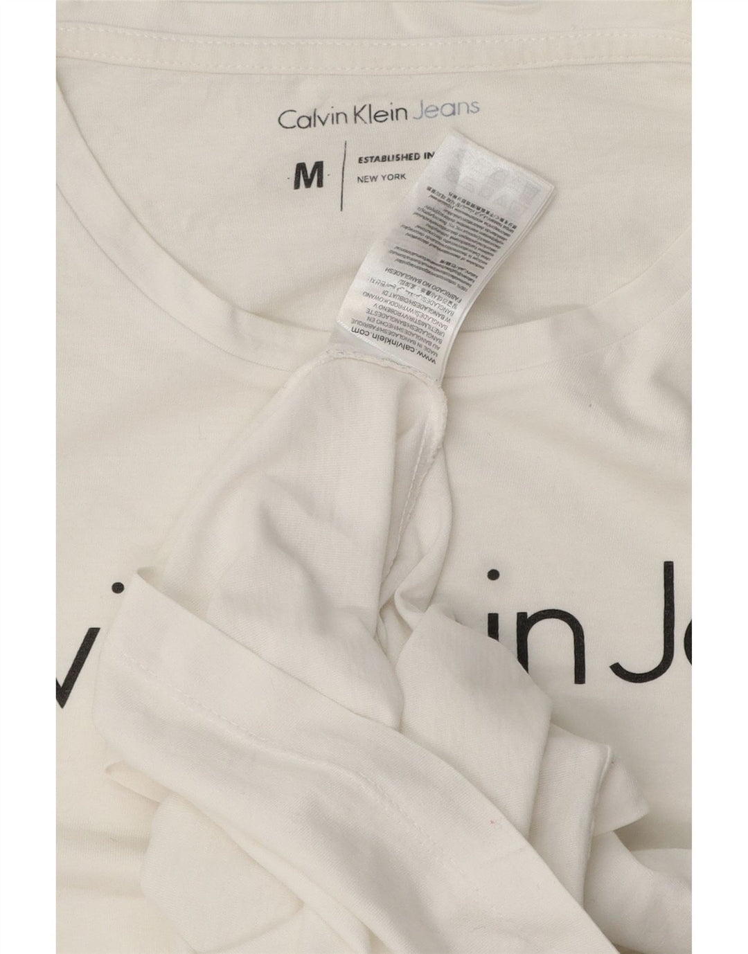 Męska koszulka z grafiką Calvin Klein Jeans, średnia, biała bawełna