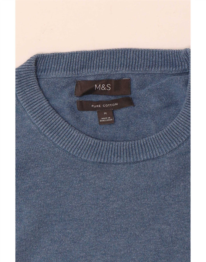 Marks & Spencer Męski sweter z okrągłym dekoltem, średni niebieski, bawełniany