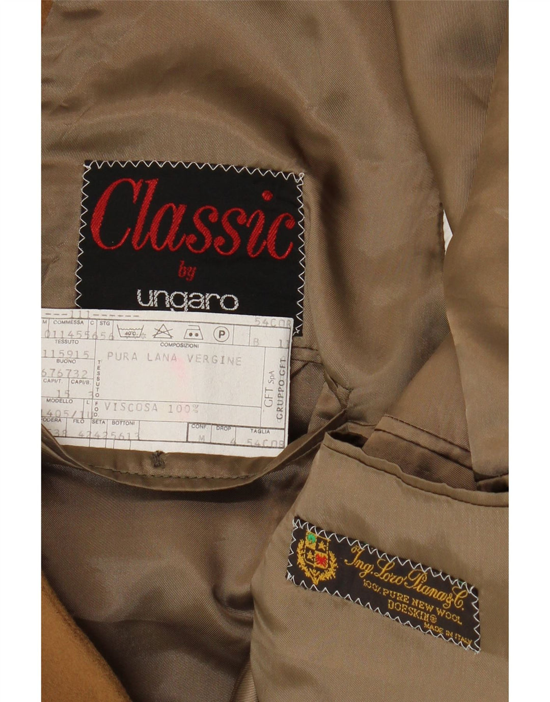 UNGARO Męska klasyczna marynarka zapinana na 2 guziki IT 54 2XL Brązowa dziewicza wełna