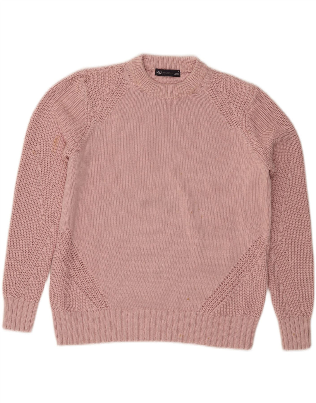 Marks & Spencer Damski sweter z okrągłym dekoltem, UK 14, średni różowy, bawełniany