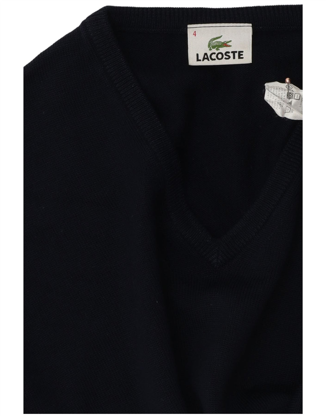 Lacoste Męski sweter z dekoltem w kształcie litery V, rozmiar 4, średni granatowy, dziewicza wełna