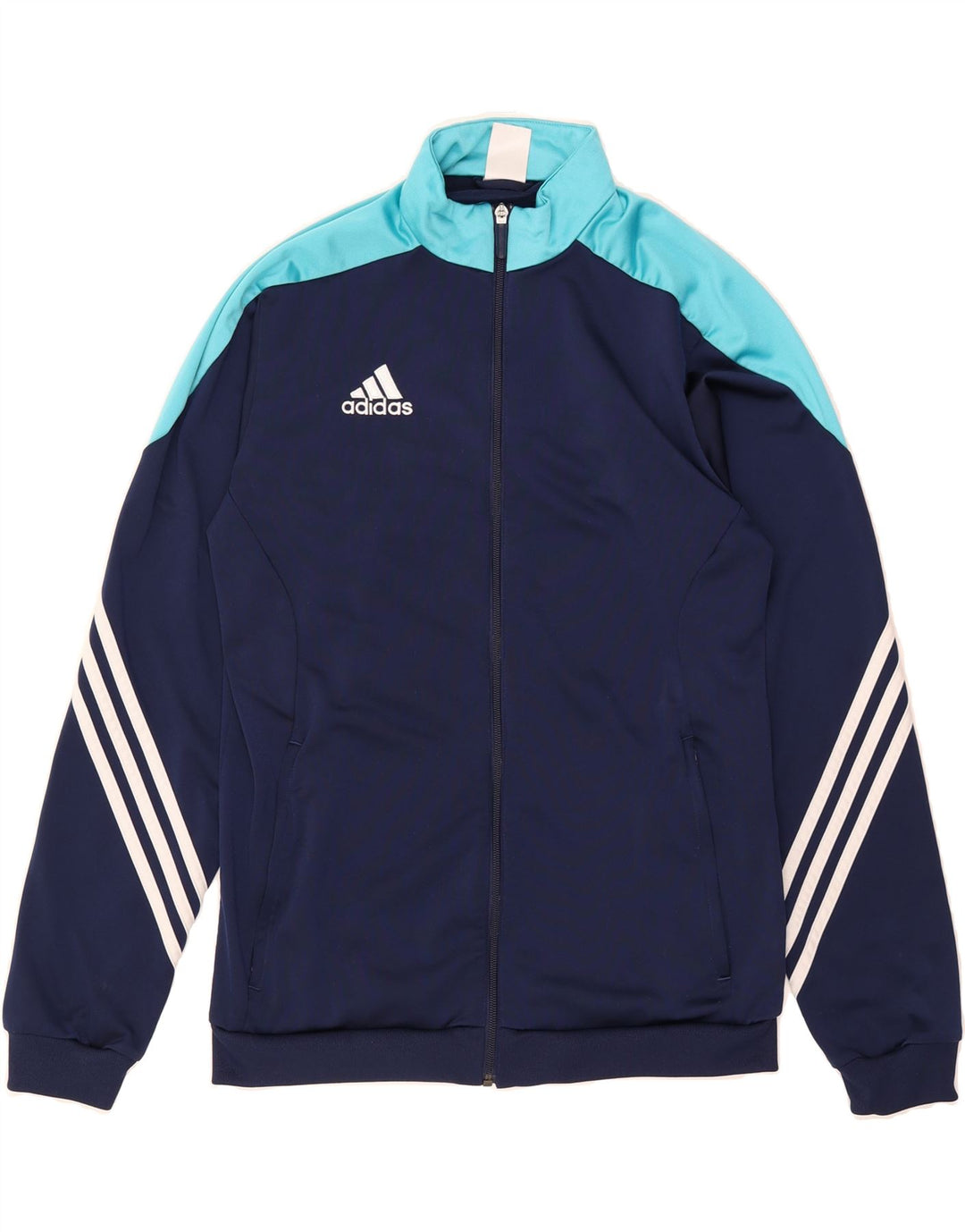 ADIDAS Mens Tracksuit Top Jacket Medium Navy Blue Colourblock Polyester Vintage Adidas and Second-Hand Adidas from Messina Hembry 