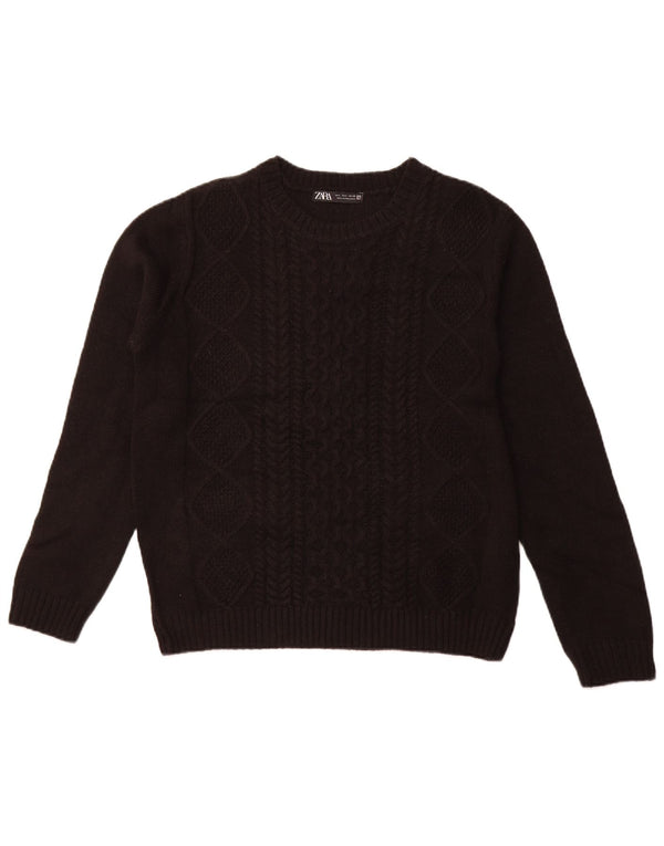 Sweter damski Zara z okrągłym dekoltem UK 14, duży, czarny akryl