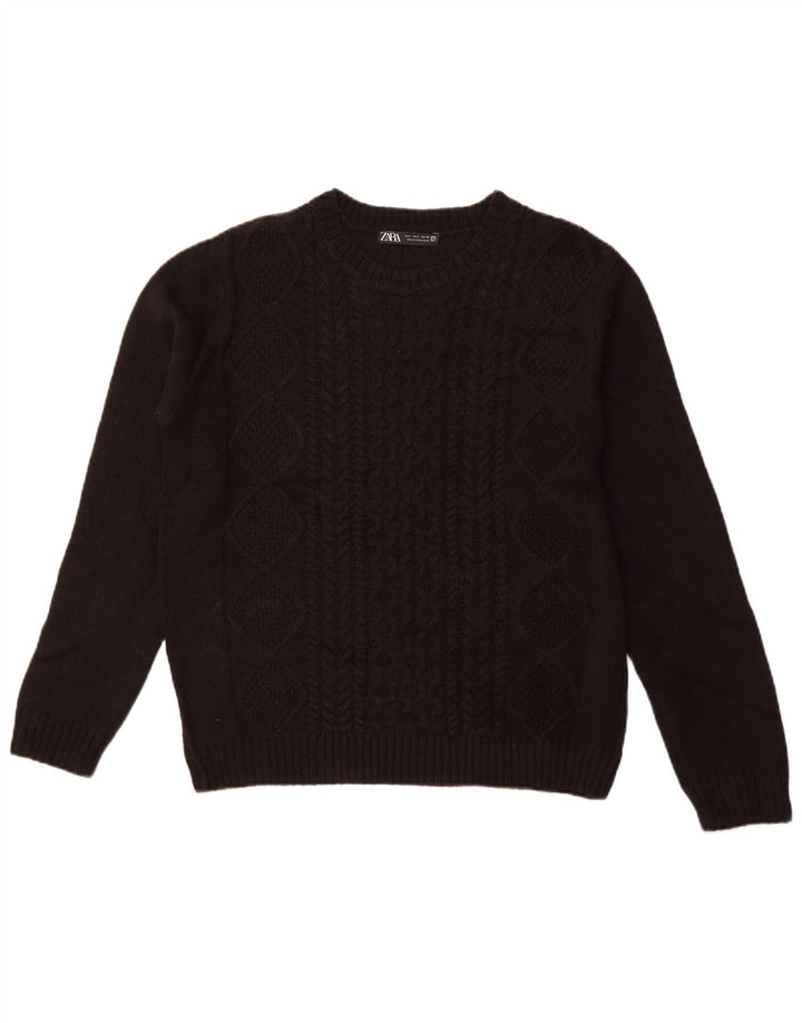 Sweter damski Zara z okrągłym dekoltem UK 14, duży, czarny akryl