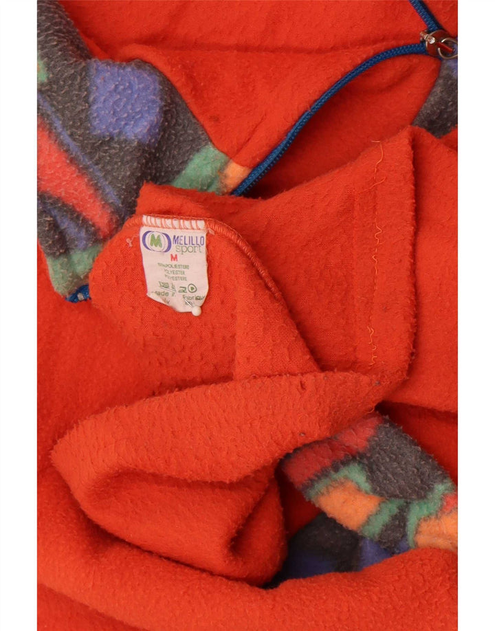 Męski sweter polarowy w stylu vintage z graficznym zamkiem i średnim pomarańczowym geometrycznym wzorem