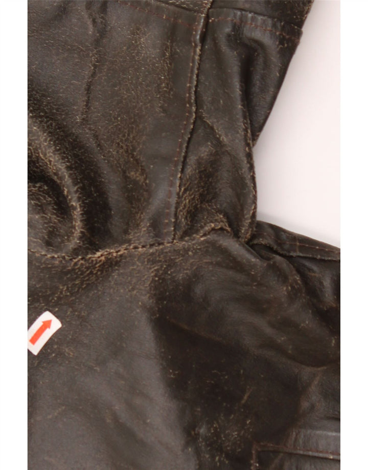 Damska kurtka skórzana VINTAGE z rękawem 3/4 UK 14, średnia brązowa skóra