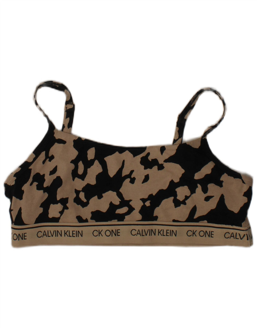 CALVIN KLEIN Womens Abstract Pattern Top UK 12 Medium Beige Camouflage