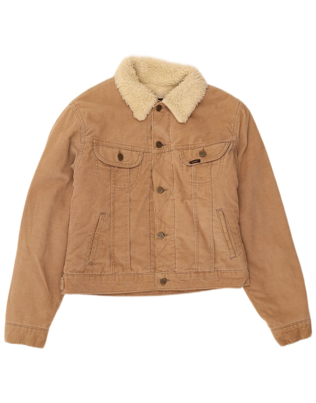 Damska kurtka sztruksowa Lee Crop Sherpa UK 14, duża, beżowa, bawełniana