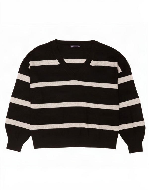 Marks & Spencer Damski sweter z dekoltem w kształcie litery V, UK 18 XL, w czarne paski