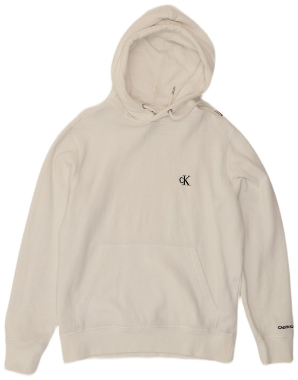 Męski sweter z kapturem Calvin Klein Jeans, mały, biały, bawełniany