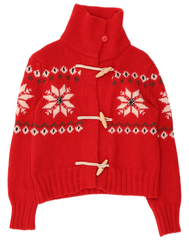 Sweter damski BENETTON Crop Cardigan UK 10 Small Red Fair Isle