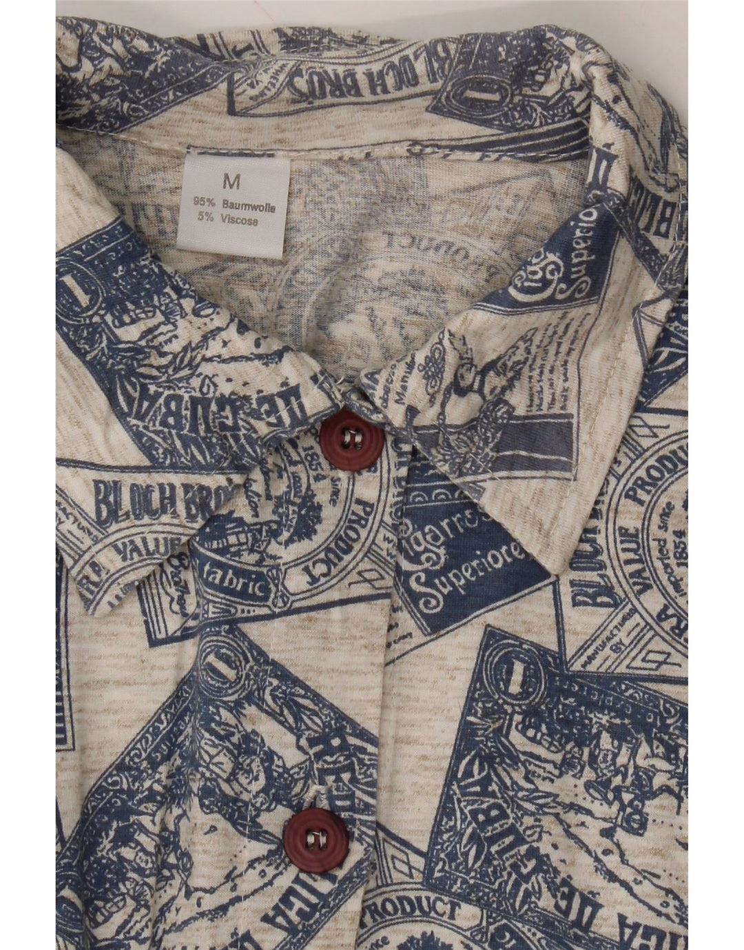 VINTAGE Womens Short Sleeve Shirt UK 14 Medium Grey Patchwork Cotton Vintage Vintage and Second-Hand Vintage from Messina Hembry 