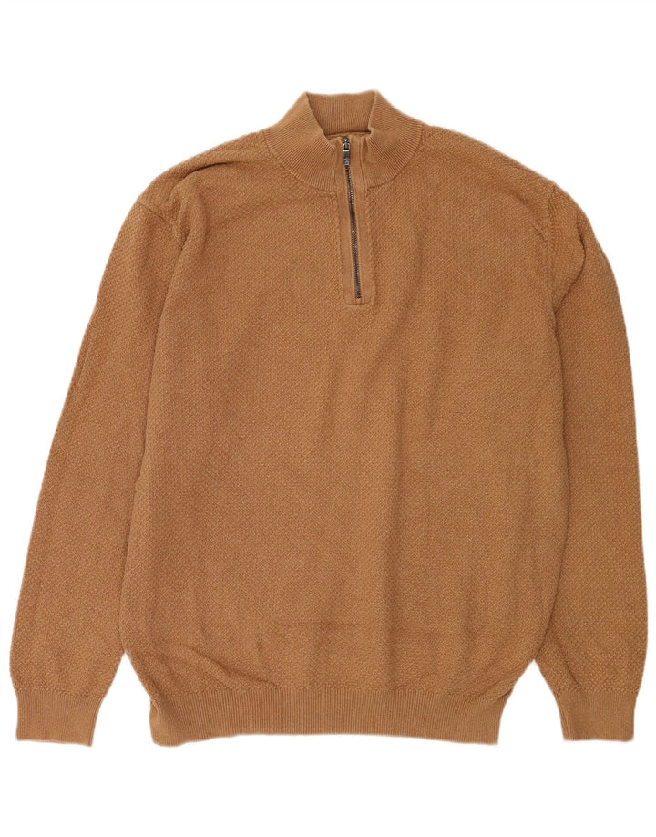 Męski sweter zapinany na zamek Massimo Dutti 2XL, brązowy, bawełniany