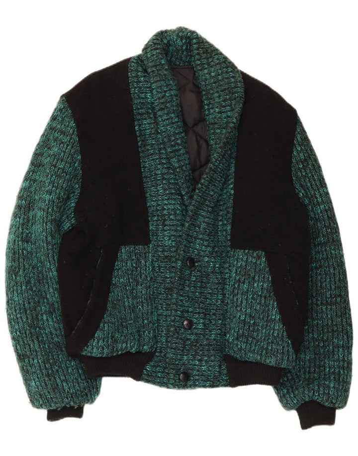 Męska dzianinowa kurtka bomber w stylu vintage UK 38 w kolorze średniej zieleni