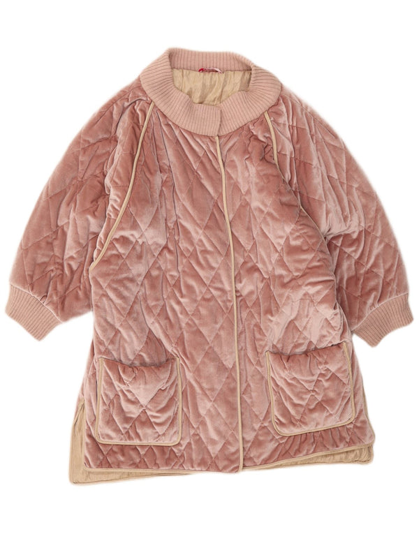 Vintage damski, oversize'owy, welurowy, pikowany płaszcz UK 10, mały, różowy poliester