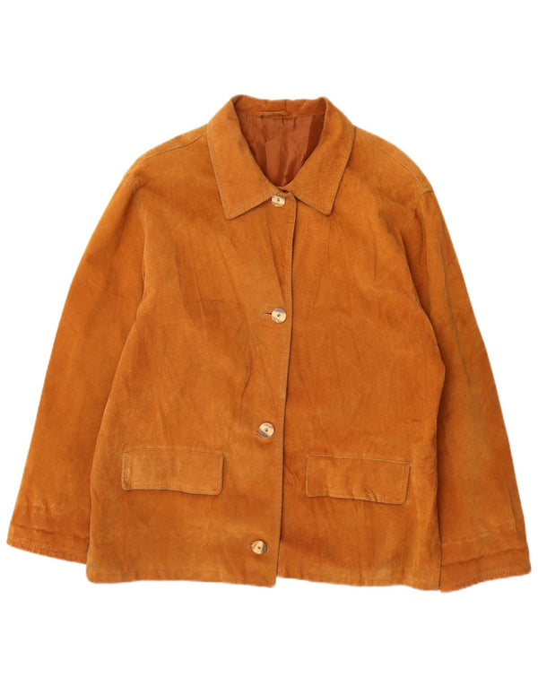 Zamszowa kurtka damska VINTAGE UK 14 Średniobrązowa skóra