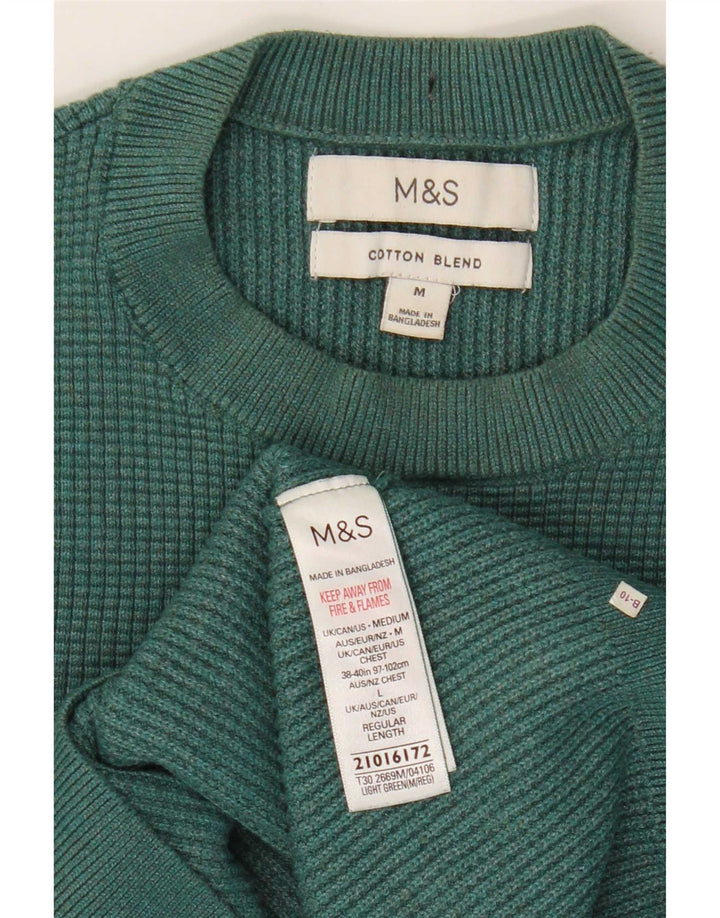 Marks & Spencer Męski sweter z okrągłym dekoltem, średni zielony poliester