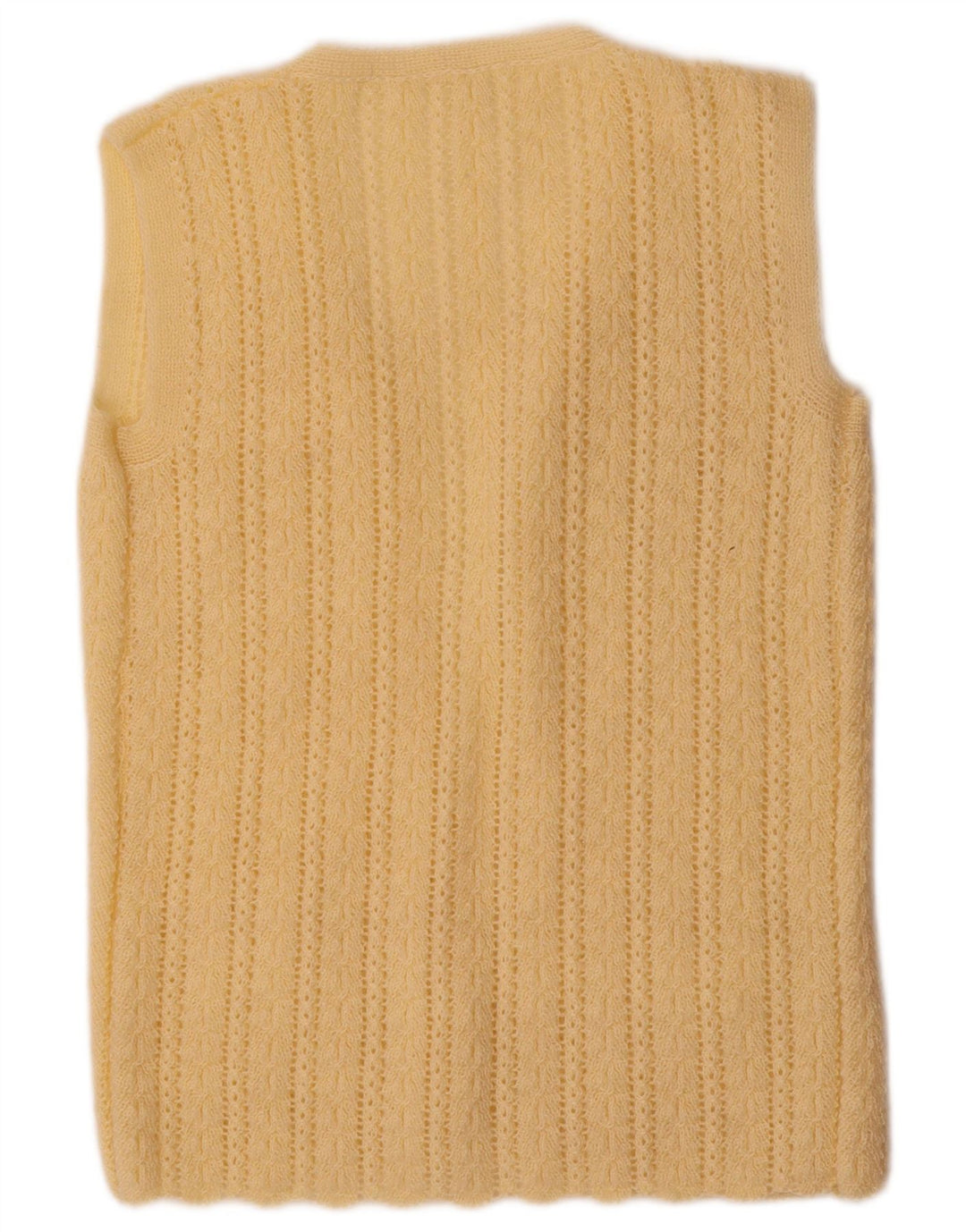 Vintage damski sweter rozpinany bez rękawów UK 12 średni żółty