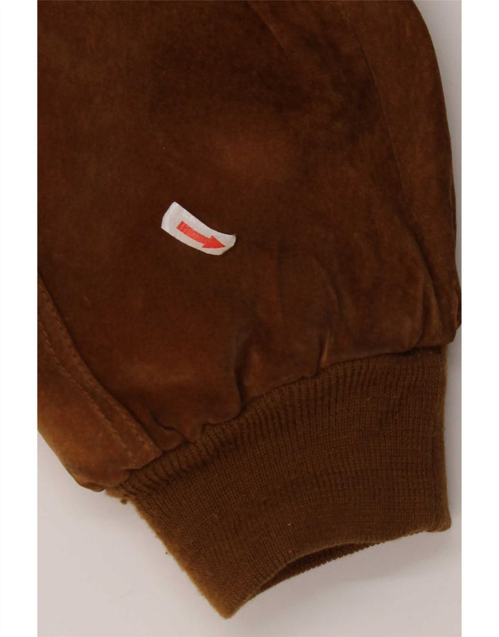 Męska zamszowa kurtka bomber w stylu vintage UK 40, duży, brązowy poliester