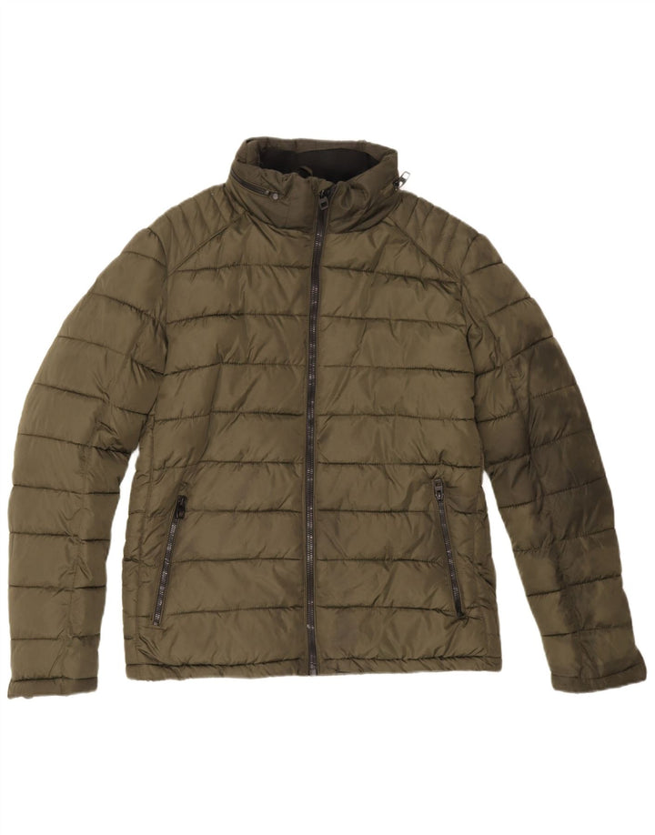 Męska ocieplana kurtka z kapturem Zara UK 40, duża, khaki, poliester