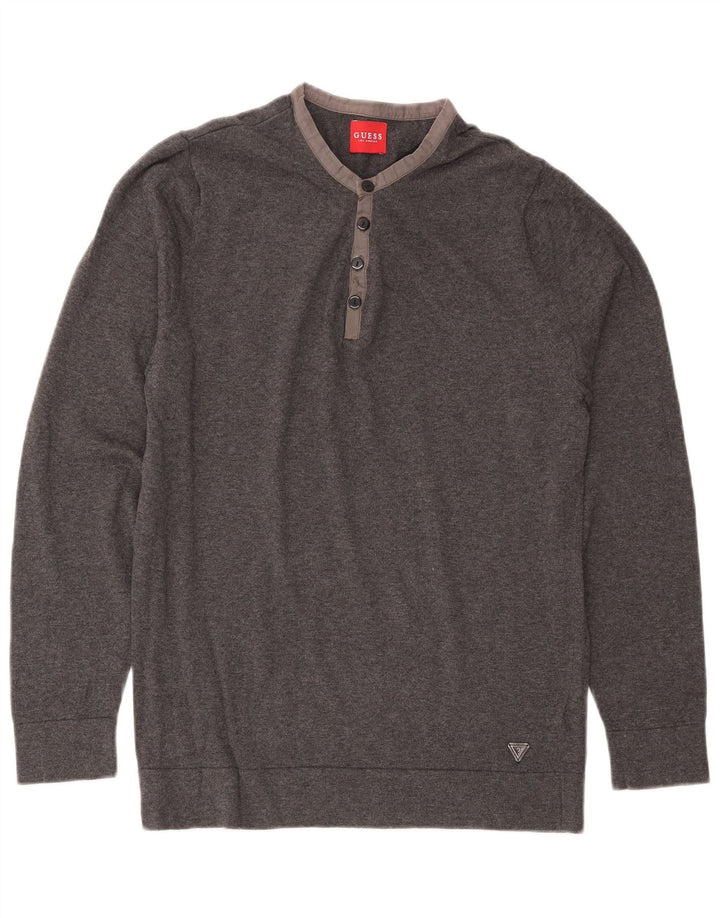 Męski sweter GUESS z okrągłym dekoltem, duży, szary, bawełniany