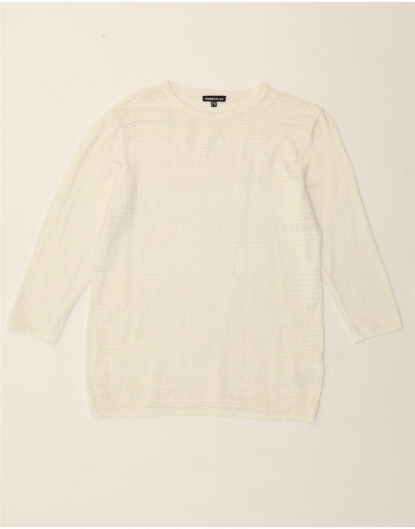 Damski sweter z okrągłym dekoltem Warehouse UK 12, średni, złamanej bieli, wiskoza