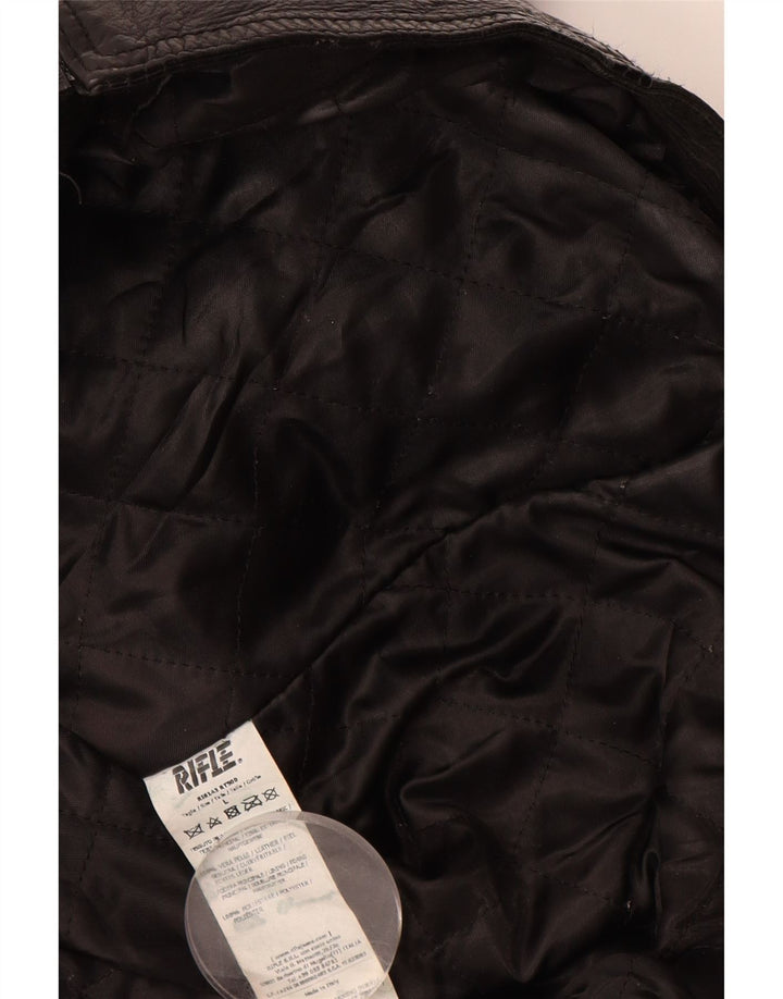 RIFLE Womens Leather Jacket UK 14 Large Black Leather